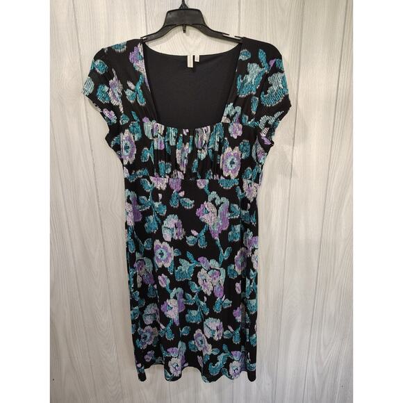 Madison Floral A-Line Dress Women's Square Neck Lined Stretch Size L Business - Picture 1 of 7